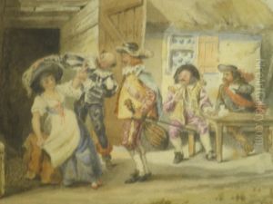 Scene Of Four Musicians With Maiden Outside Country Inn by A Bernasconi