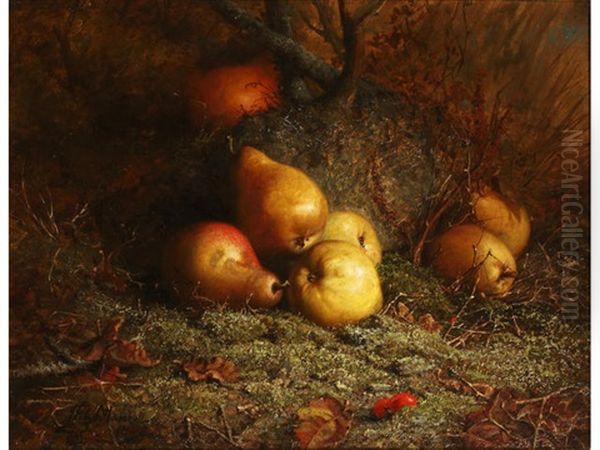 Pears, Apples And Rosehips On A Mossy Bank - view 1