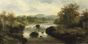 A Landscape With A Waterfall And Mountains by Robert Angelo Kittermaster Marshall