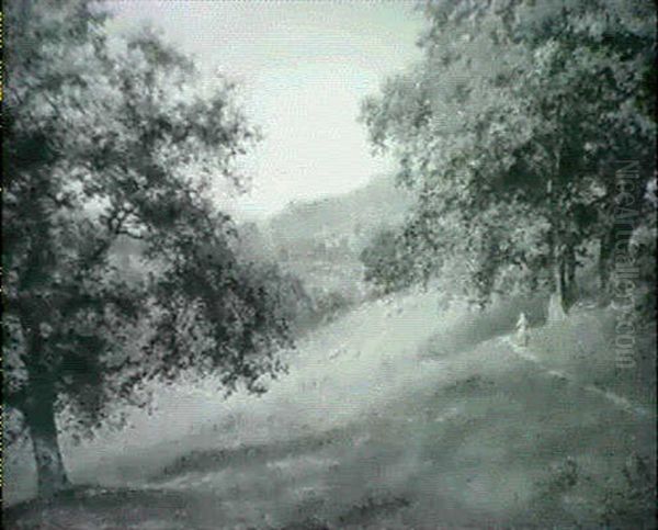 A Landscape With Sheep Grazing And A Figure On A Country Path - view 1