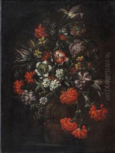 Garofani, Anemoni E Tulipani In Un Vaso Istoriato