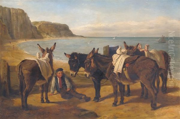 Boy With Donkeys On A Beach - view 1