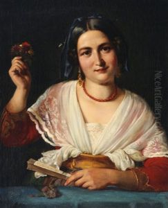 An Italian Woman With A Fan by Wilhelm Nicolai Marstrand