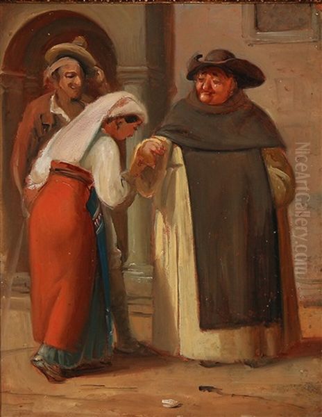An Italian Woman Kisses The Hand Of A Monk - view 1