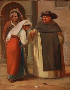 An Italian Woman Kisses The Hand Of A Monk by Wilhelm Nicolai Marstrand