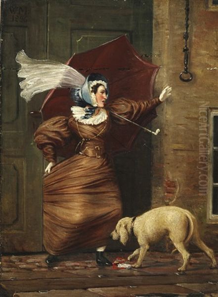 A Lady Is Stuck In A Doorway On A Windy Day - view 1