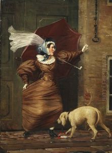 A Lady Is Stuck In A Doorway On A Windy Day by Wilhelm Nicolai Marstrand