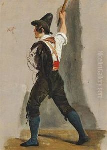 A Torch Bearer. Study For Lystighed Uden For Roms Mure Pa En Oktoberaften 1839