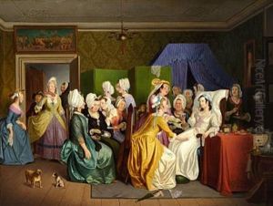 Scene From The Comedy Barselstuen By Playwright Ludvig Holberg by Wilhelm Nicolai Marstrand