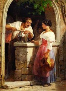A Young Italian Girl At The Smith by Wilhelm Nicolai Marstrand