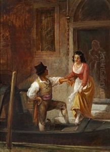 En Ung Dame Traeder Ned I En Gondol