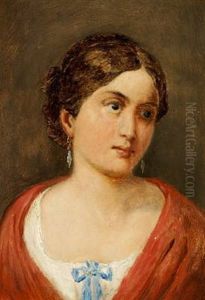 Portrait Of A Young Woman In A White Dress And Red Cape