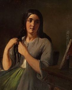A Young Woman Strawing Her Dark Hair