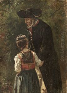 Aeldre Herre Med Hat Og En Lille Pige I Folkedragt by Wilhelm Nicolai Marstrand
