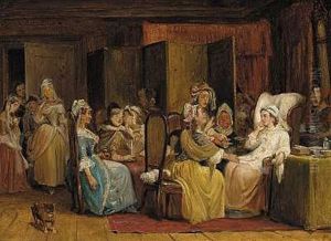 Studie Til Barselsstuen, Scene Efter Ludvig Holbergs Komedie