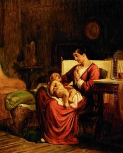 Kunstnerens Hustru Grethe Siddende Med Sonnen Paul by Wilhelm Nicolai Marstrand