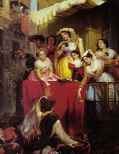 Italiensk Karnevalsscene Med Unge Pige Pa En Balkon by Wilhelm Nicolai Marstrand