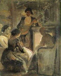 Musikalsk Selskab Foran Kaminen by Wilhelm Nicolai Marstrand