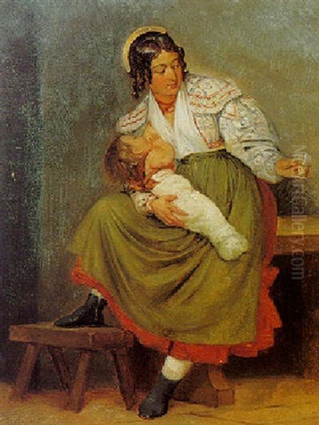 A Young Mother Feeding Her Child - view 1