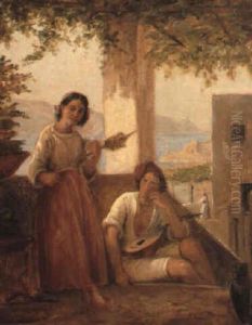 Italiensk Loggia Med Pige Og Mandolinspillende Man