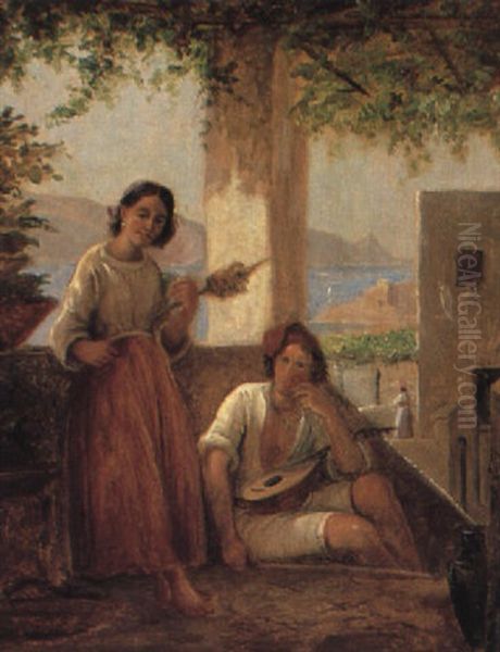 Italiensk Loggia Med Pige Og Mandolinspillende Mand - view 1