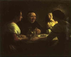 Osteriscene, Abaten Spager Med De Unge Piger by Wilhelm Nicolai Marstrand