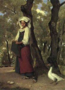 Gasepigen. Italiensk Pige Med En Gas I Romersk Park by Wilhelm Nicolai Marstrand