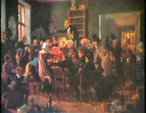 En Auktionsscene. Studie Til 'en Auktionsscene. -madammerne Slas Om At Undersoge En Rod Uniformsfrakke' by Wilhelm Nicolai Marstrand