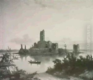 Burguine Auf Einer Insel Im Fluss by Joseph Marszewski