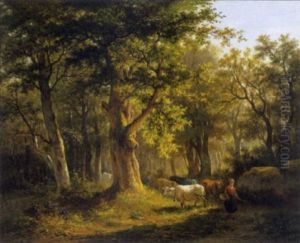 Koeienhoedster In Het Bos by Lodewyck de Martelaere