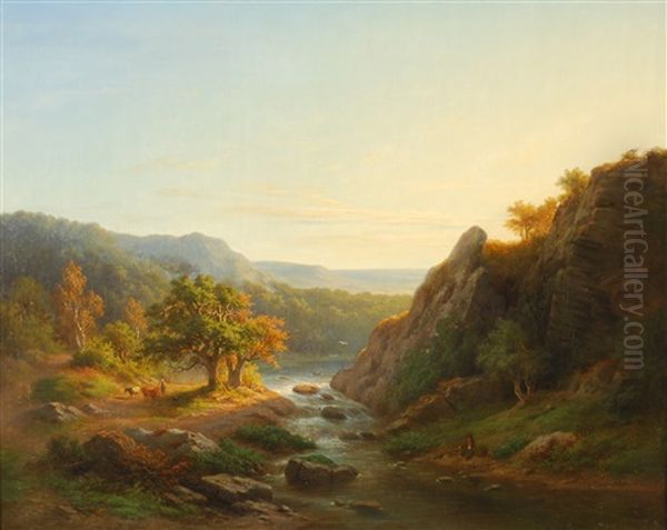 Paysage Fluvial Italianisant Anime De Personnages - view 1