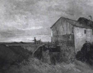 Parti Fra Bording Vandm+lle, I Baggrunden Fiskende Dreng by Alfred Martens