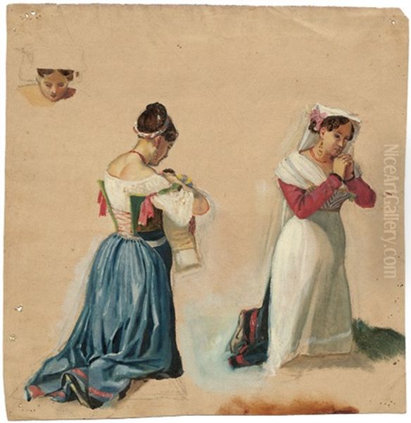 Studie Zweier Betender Junger Frauen In Italienischen Kostumen - view 1