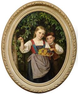 Bildnis Zweier Kinder Mit Trauben Unter Blattwerk by Luise von Martens