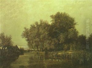 A Tranquil River Scene With Ducks In The Foreground by Theodor Martens