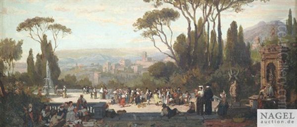 Fete A Tivoli. Ausgelassenes Treiben Auf Einer Terrasse Oberhalb Der Stadt - view 1