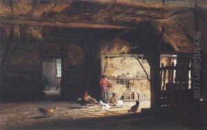 Feeding The Chickens by Willem Johannes Martens