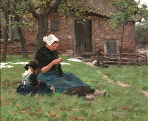 Mother And Child Resting Under A Tree by Willy Martens