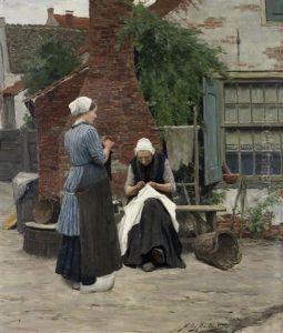 Sewing And Knitting In The Courtyard by Willy Martens