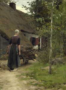 Heimkehr Vom Feld - Junge Bauerin Mit Schubkarre by Willy Martens