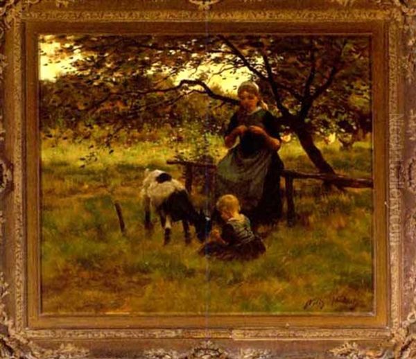 Pastoral Scene With Mother, Child And Goat - view 1