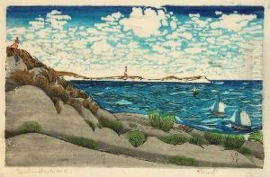 Kustenlandschaft Mit Leuchttum/ Stadt Mit Dom Am Flus by Siegfried Berndt