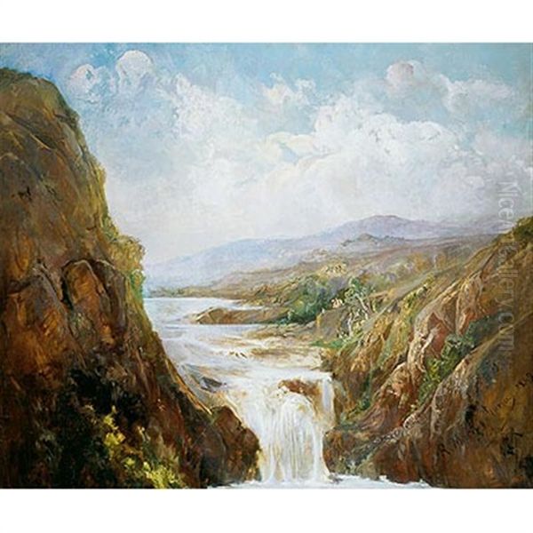 Paisaje Montanoso Con Cascada - view 1
