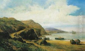 Kustenlandschaft Mit Anlegenden Fischerbooten by Ramon Marti Alsina