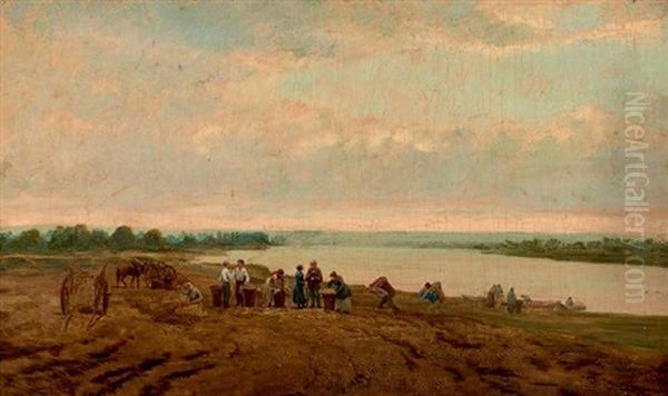 Fagotteurs Dans Un Paysage Fluvial - view 1