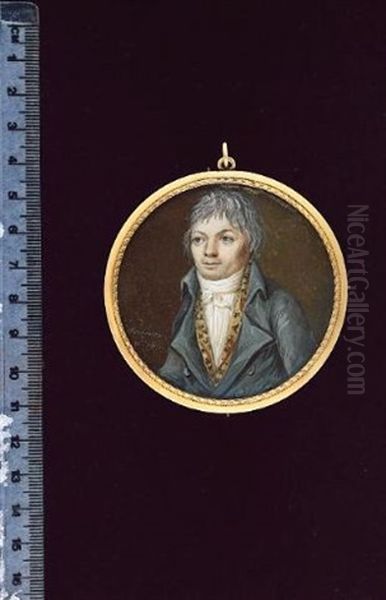 A Gentleman, Wearing Grey Coat, Ochre-coloured Waistcoat Embroidered With Floral Motif, White Chemise And Tied Stock - view 1