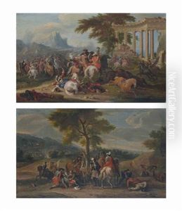 Une Escarmouche Et Un Groupe De Soldats Soignant Un Blesse (pair)