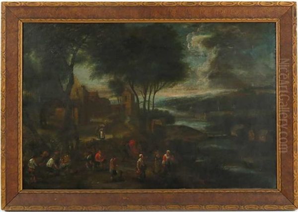 Travelers On A Village Road Along The River - view 1