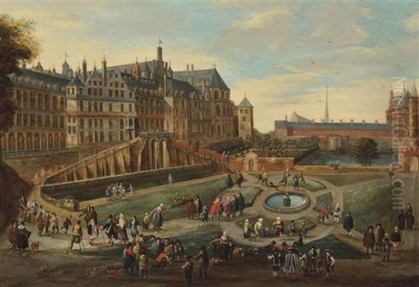 A View Of The Royal Court At Brussels With Figures Conversing In The Palace Garden - view 1