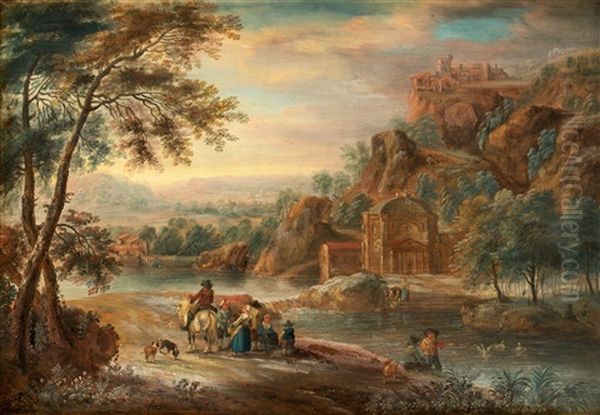 Italiserande Landskap Med Figurer Och Byggnader - view 1